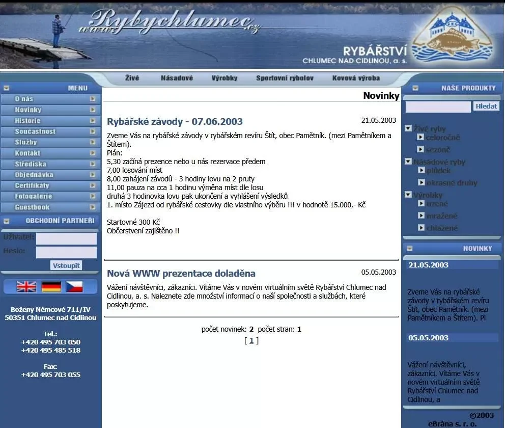 První verze webu z roku 2003