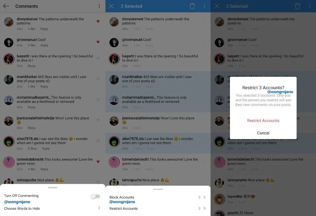 Omezení komentářů na Instagramu
