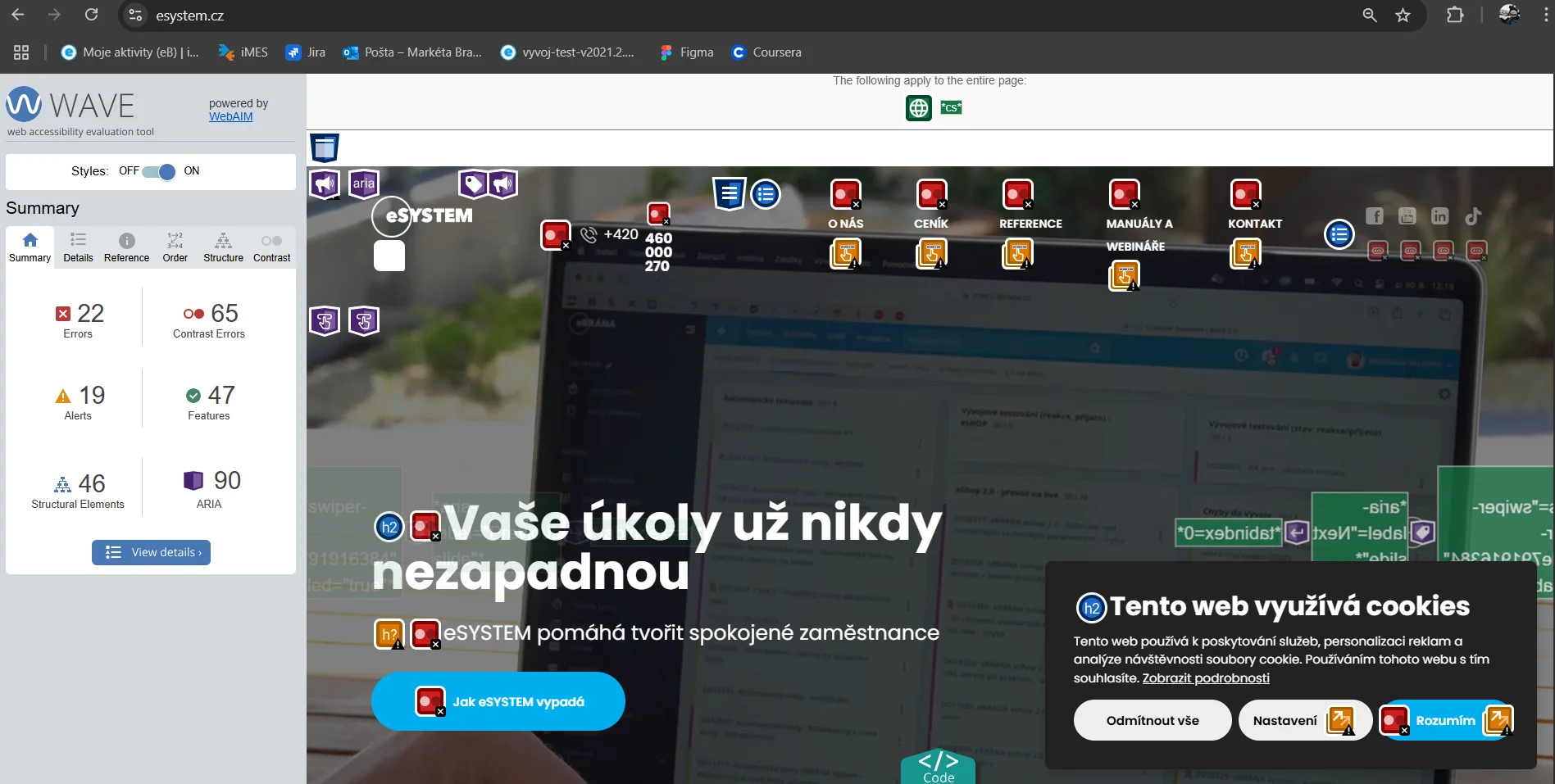 Výsledek z nástroje WAVE