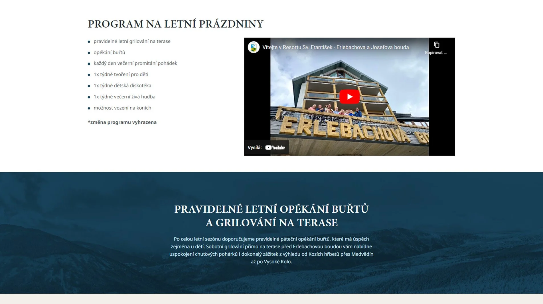 Sekce podstránky Letní prázdniny